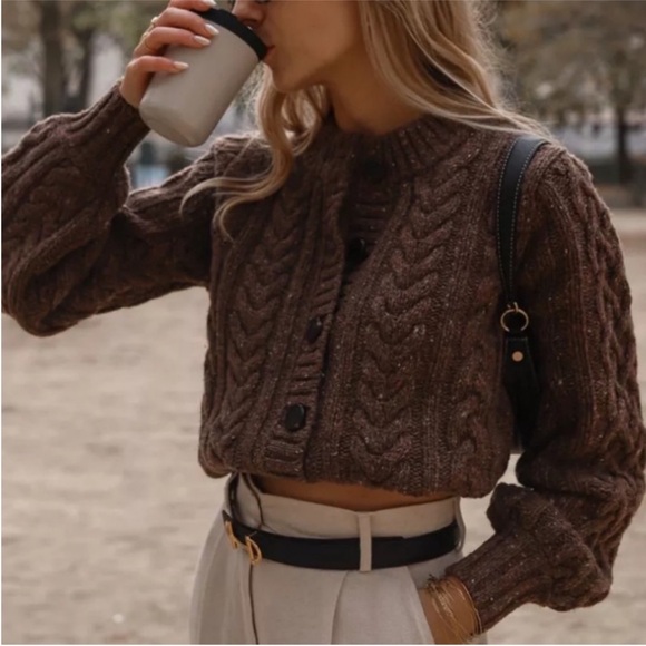 Sezane Andina Cardigan Heather Mushroom Brown